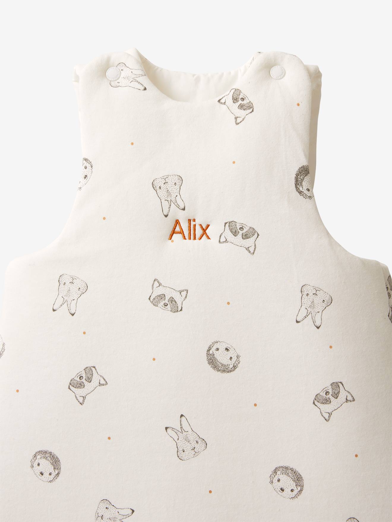 Vertbaudet Bio-Kollektion: Ärmelloser Baby Schlafsack KLEINE FREUNDE personalisierbar - wollweiß bedruckt