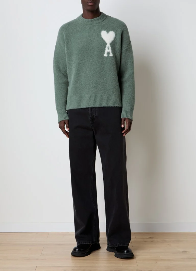 Maglione AMI Paris a maglia grossa in misto lana d'alpaca con logo ricamato.