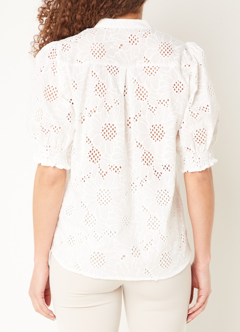 Bruuns Bazaar  Blouse van biologisch katoen met broderie en pofmouw