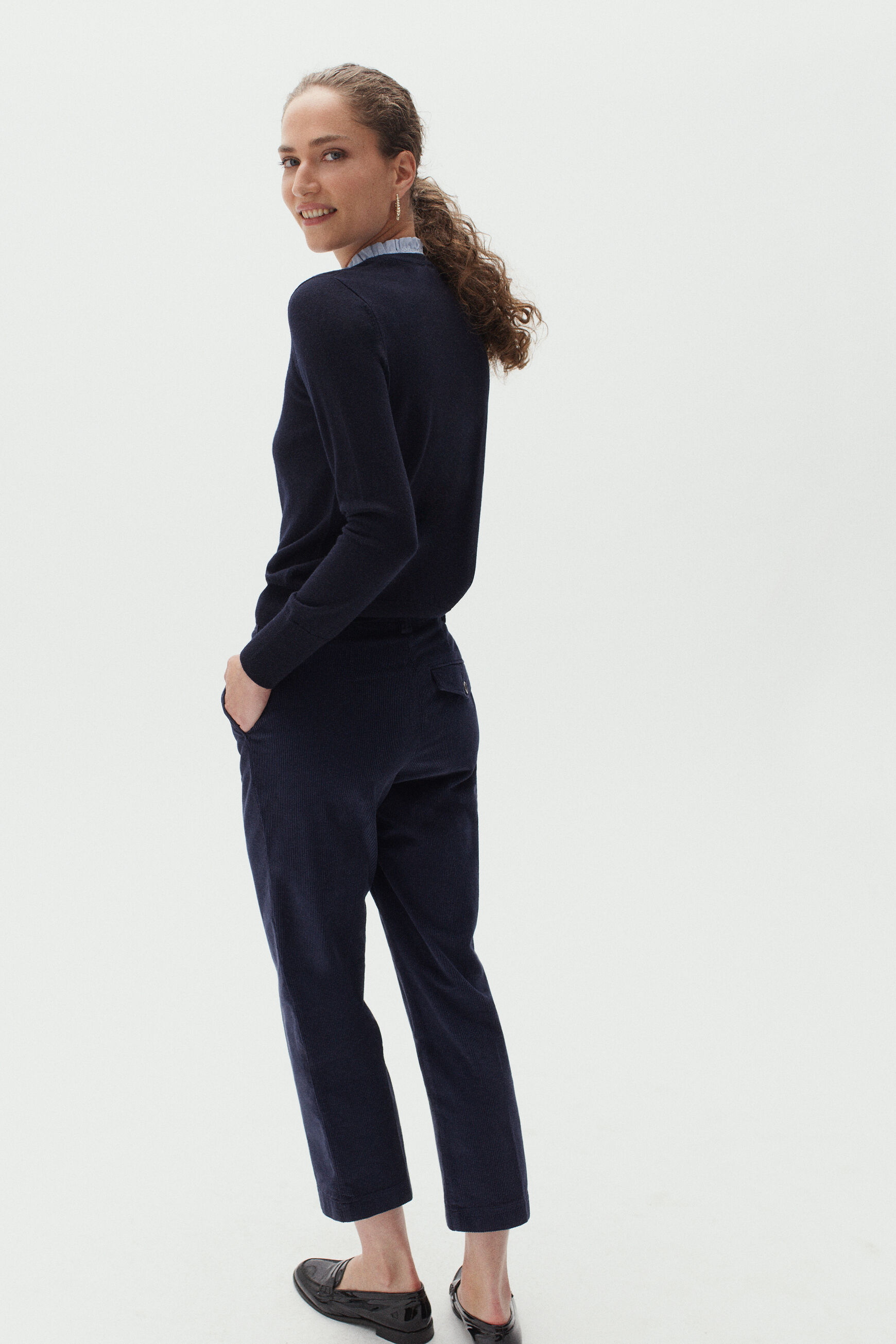 pantalon jordano bleu marine femme