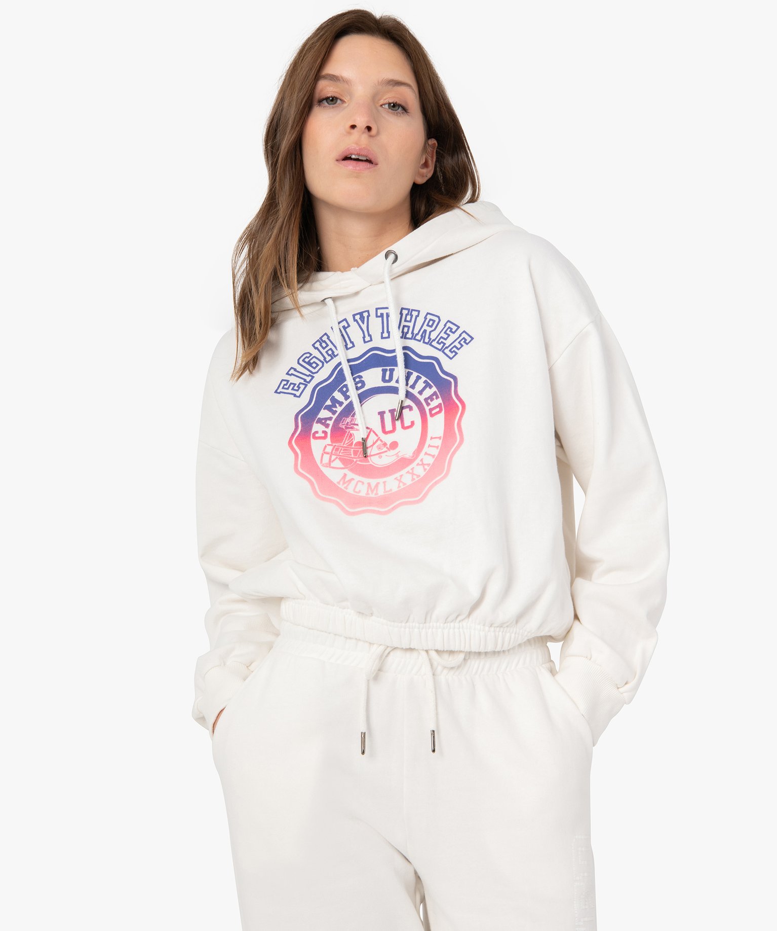Sweat femme court à capuche – Camps United ecru | GEMO