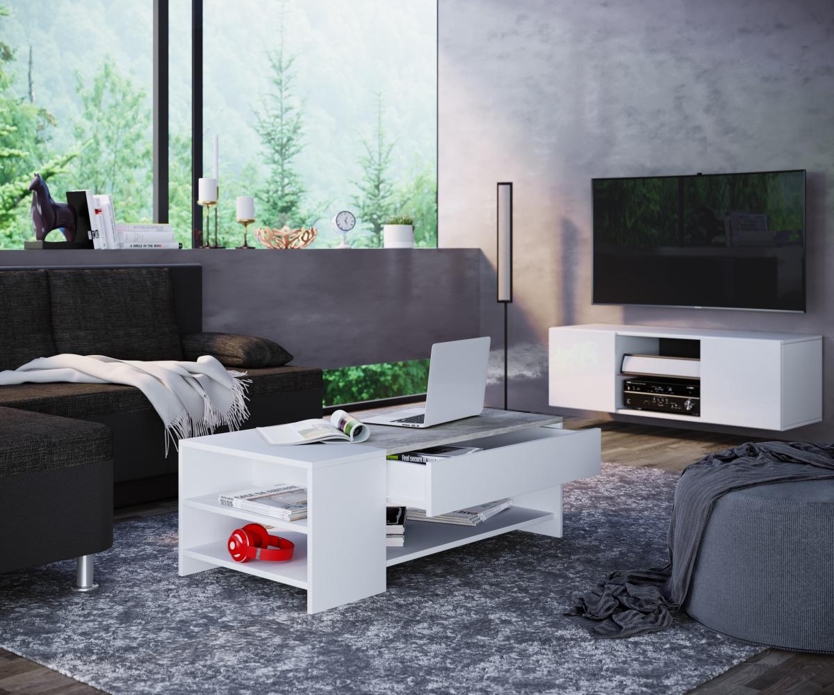 VCM Couchtisch Tindus Weiß/Beton-Optik