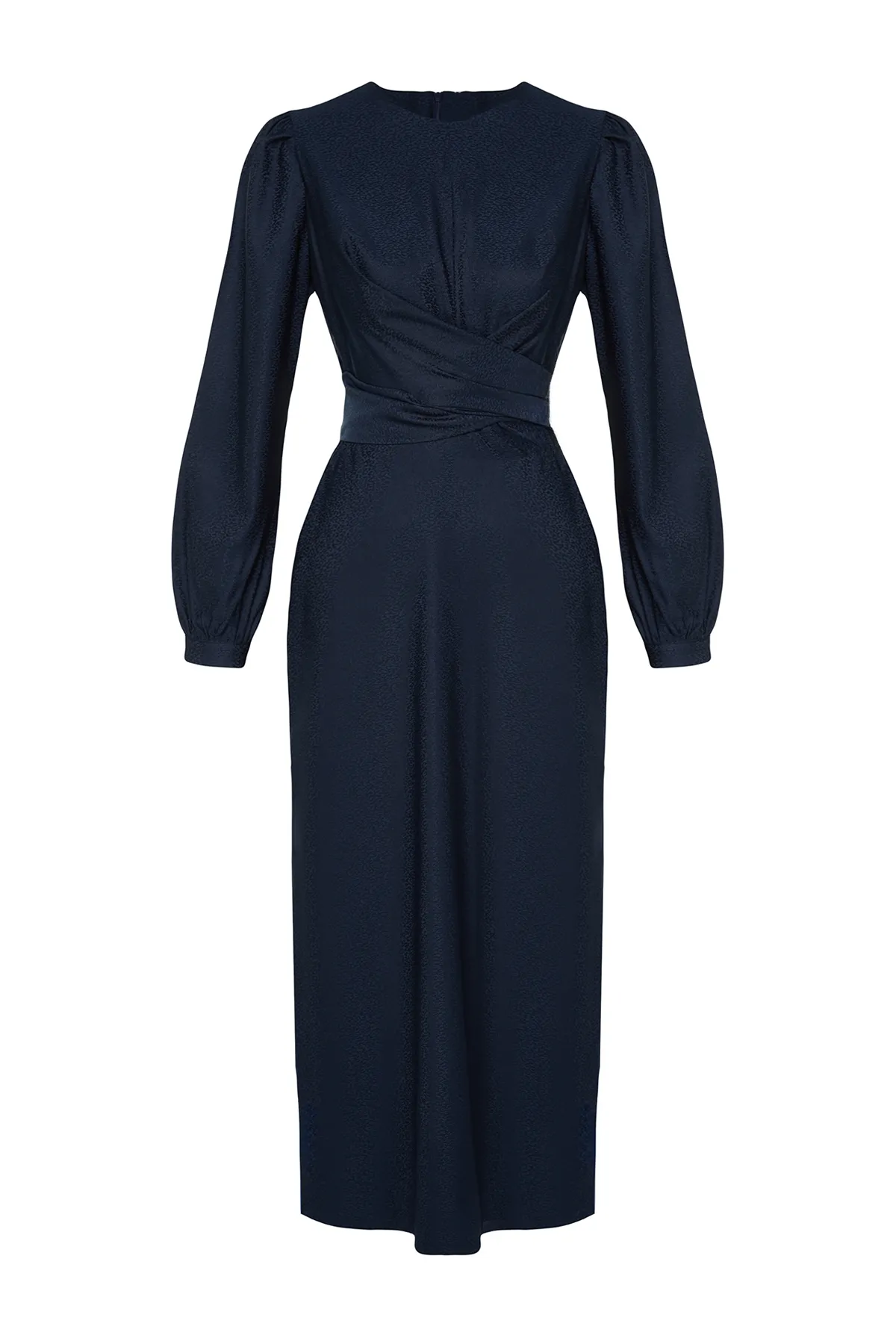 Trendyol Modest  Marineblaues, zweireihiges, selbstgemustertes Abendkleid TCTSS24DB00021