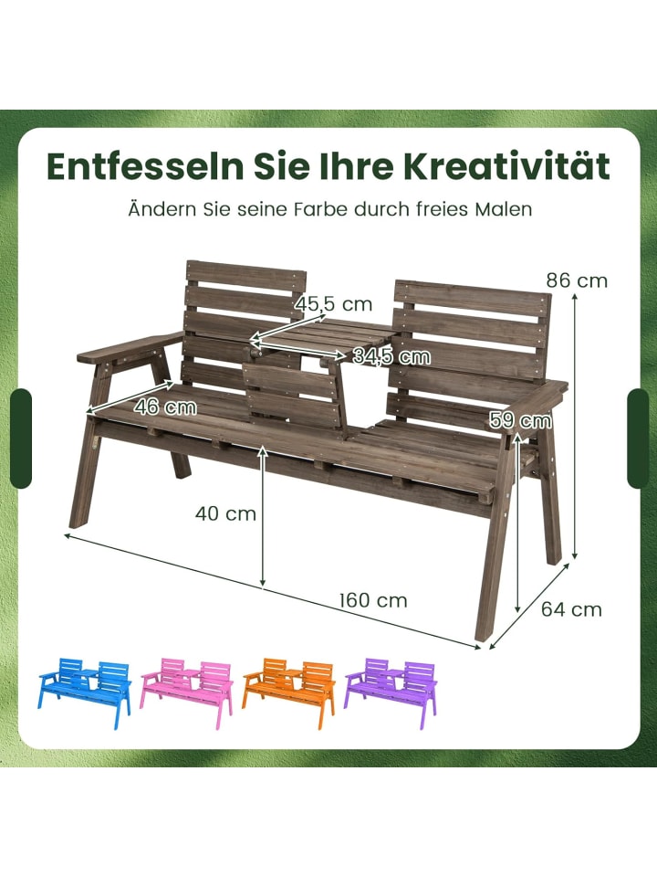COSTWAY Gartenbank mit Tisch für 2–3 Personen in Braun günstig kaufen onesize