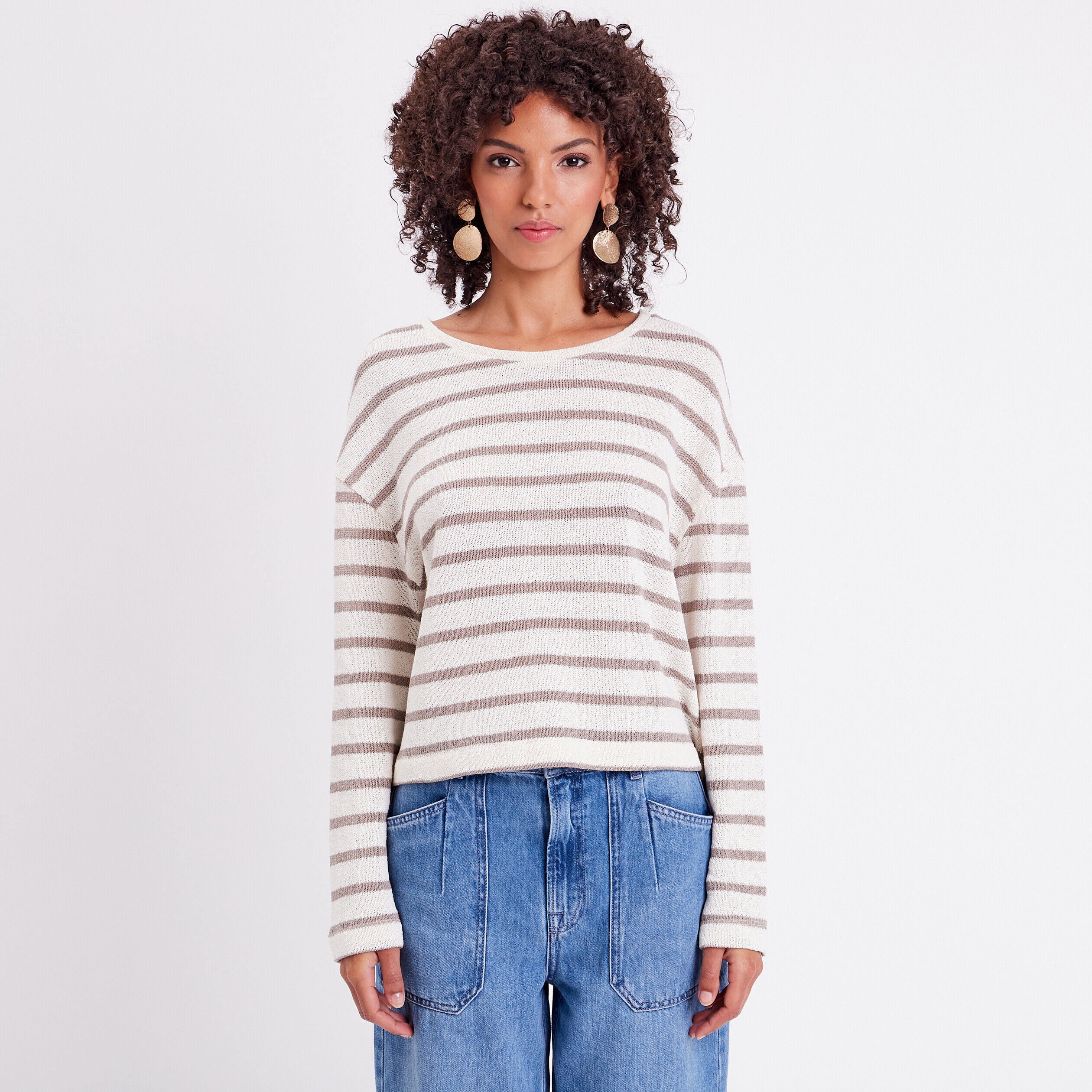T-shirt manches longues ecru femme | Cache Cache