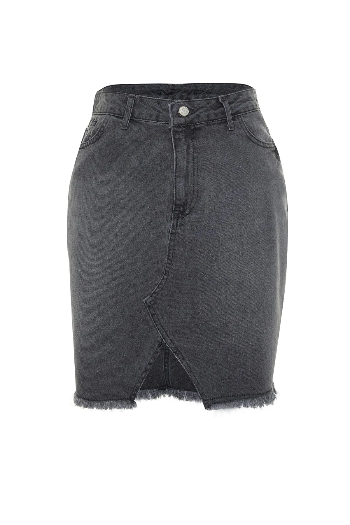 Trendyol Curve  Grauer Jeansrock mit Schlitz und hoher Taille TBSSS23AZ00006