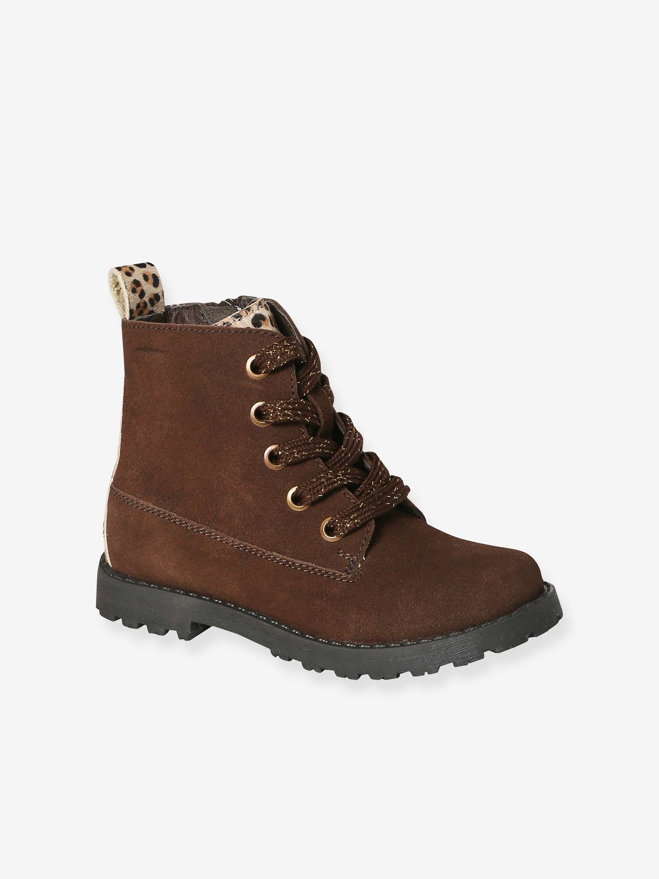 Boots lacées et zippées en cuir fille collection maternelle marron