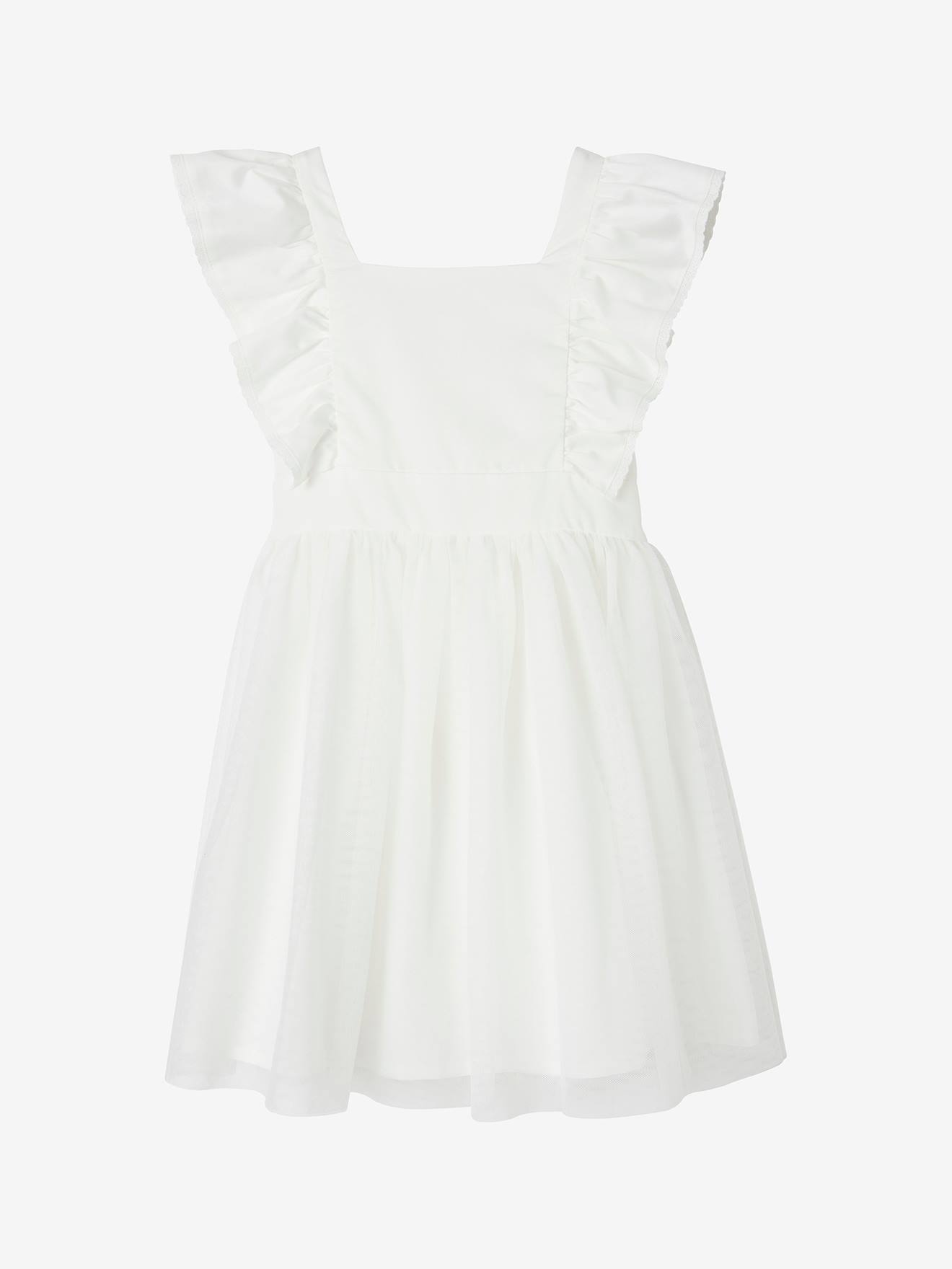 Vertbaudet Festliches Mädchen Volantkleid, Musselin & Tüll - wollweiß