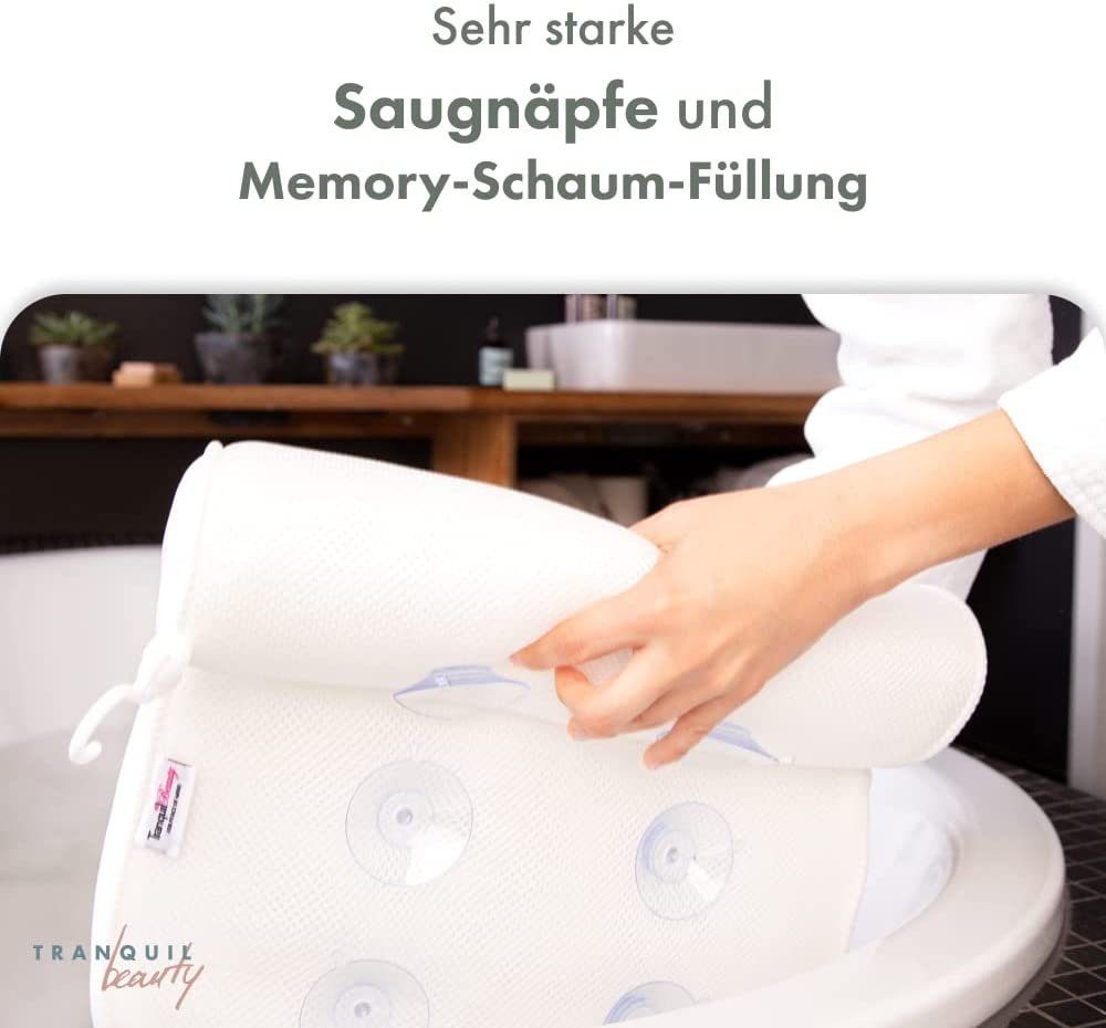 Tranquil Beauty Wasserkissen Wasserdichtes Luftnetz-Badekissen mit Saugnäpfen für Kopf/Nacken, leicht zu reinigen, schnell trocknend und schimmelresistent.