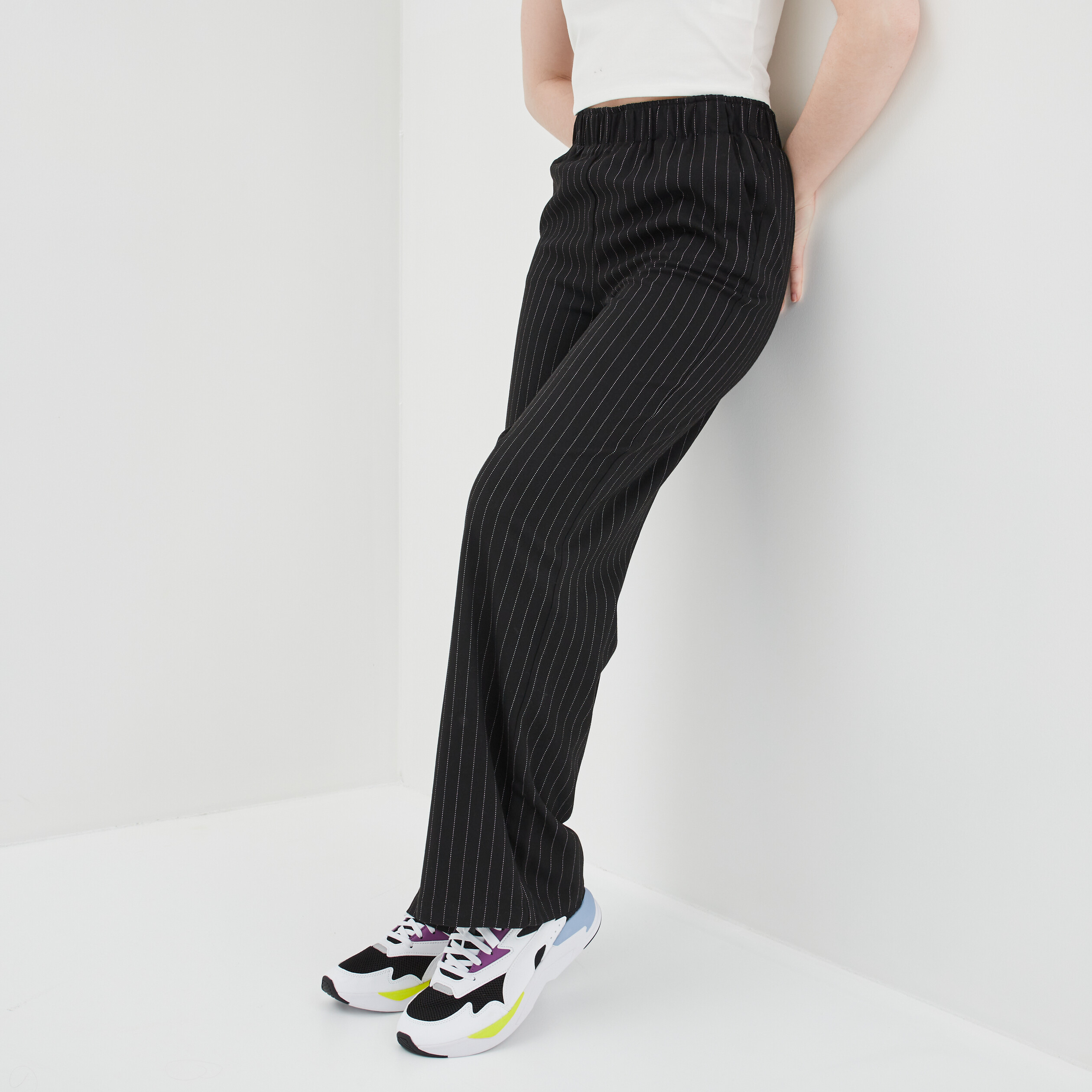 Pantalon large taille élastiquée noir femme | La Halle