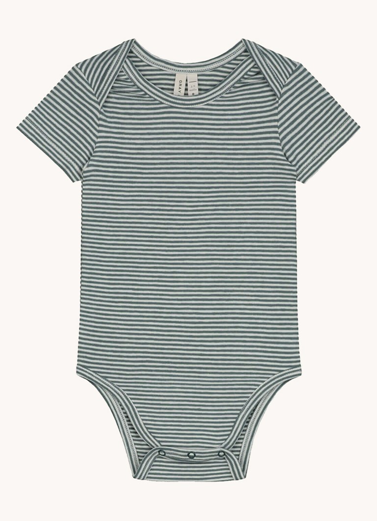 Salopetă din bumbac organic Gray Label cu dungi imprimate
