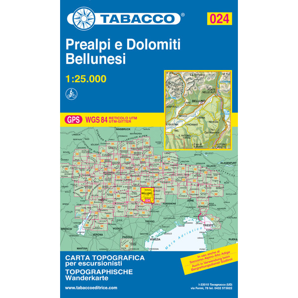 TABACCO 024 PREALPI E DOLOMITI - Wanderkarte