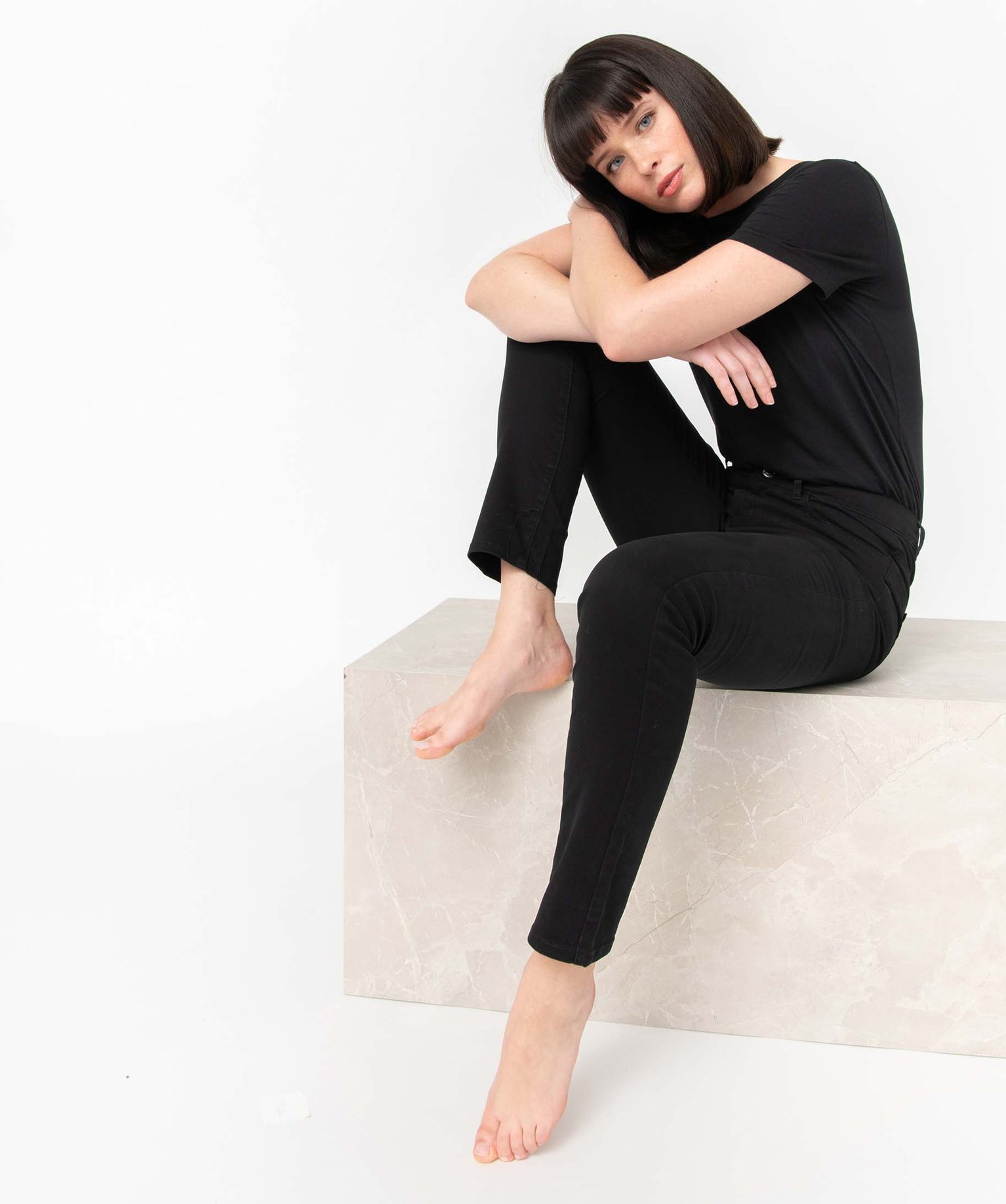 Pantalon femme en toile denim coupe Slim noir | GEMO