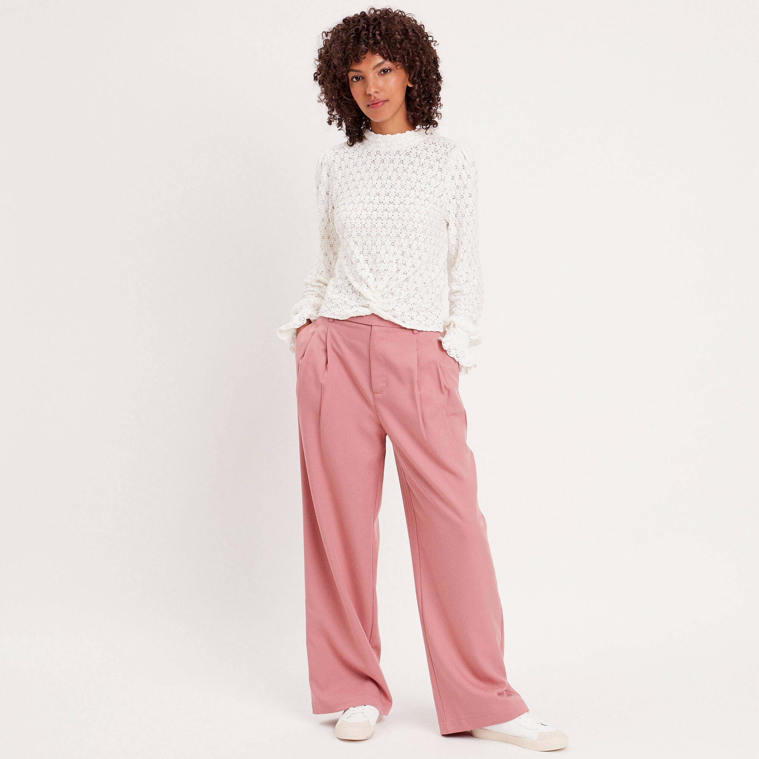 Blouse dentelle col montant ecru femme | Cache Cache
