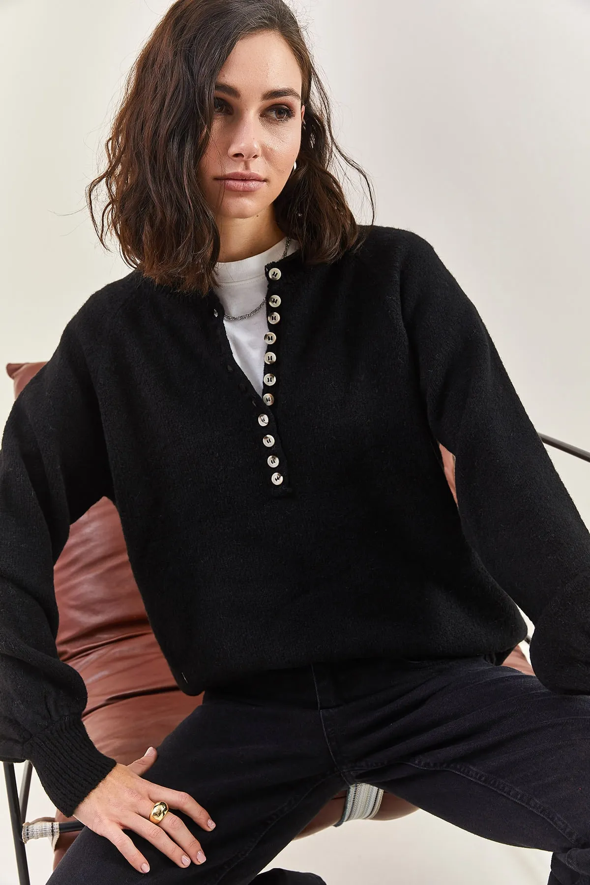 Bianco Lucci  Damen-Strickpullover mit Knopfloch-Rollkragenpullover