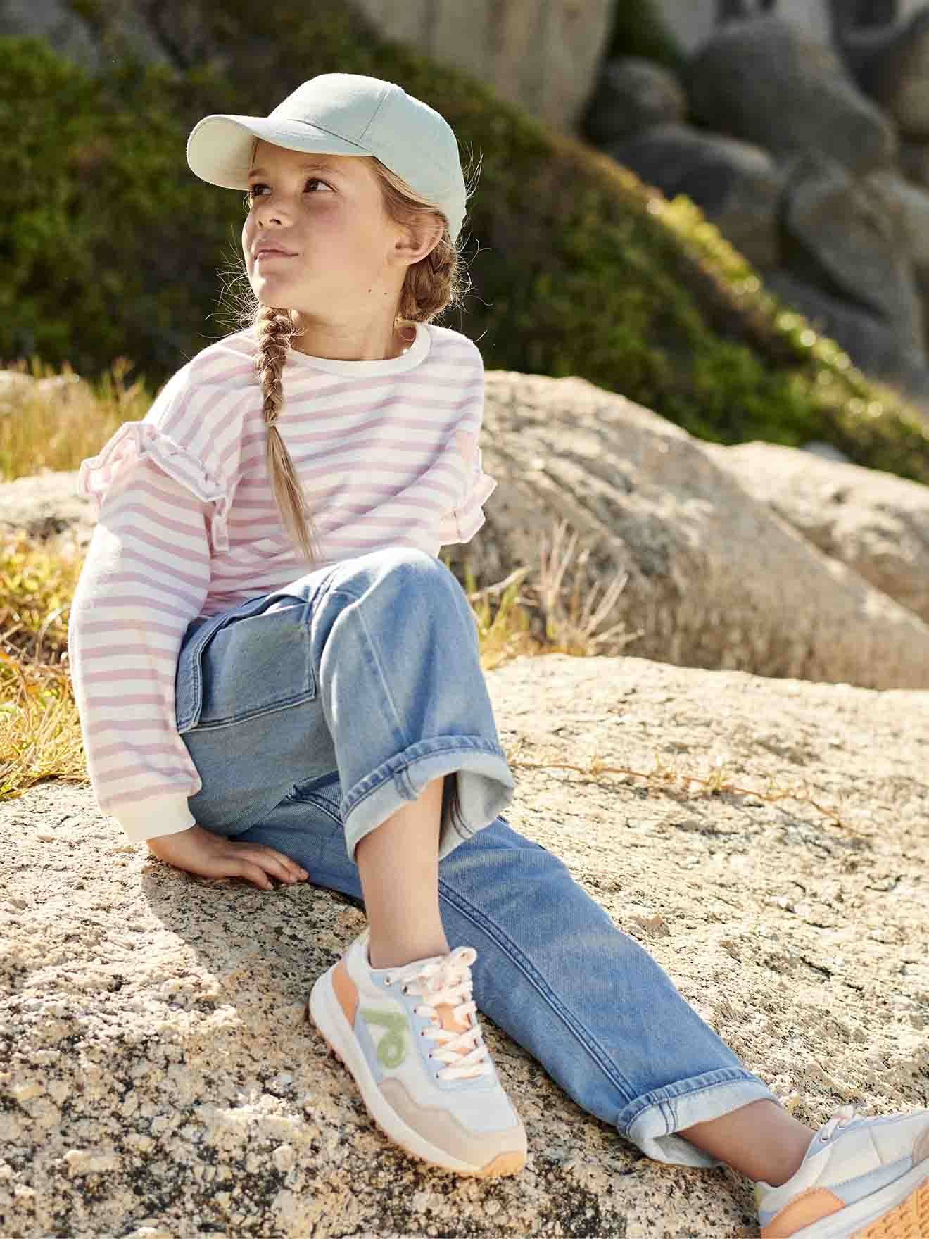Vertbaudet Mädchen Cargo-Jeans mit Schlupfbund Oeko-Tex - blue stone