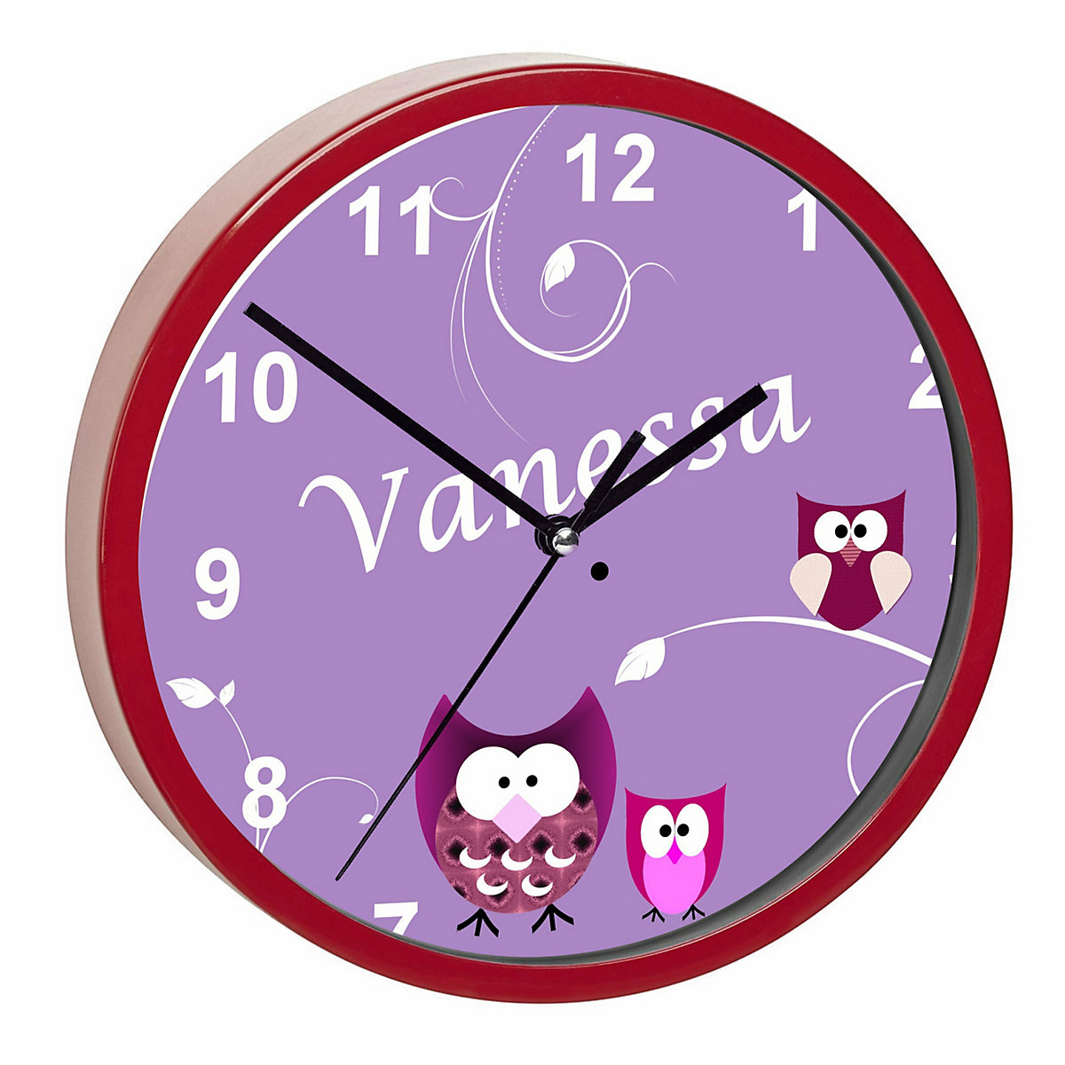 Kinder Wanduhr personalisiert mit Name Eule Lila