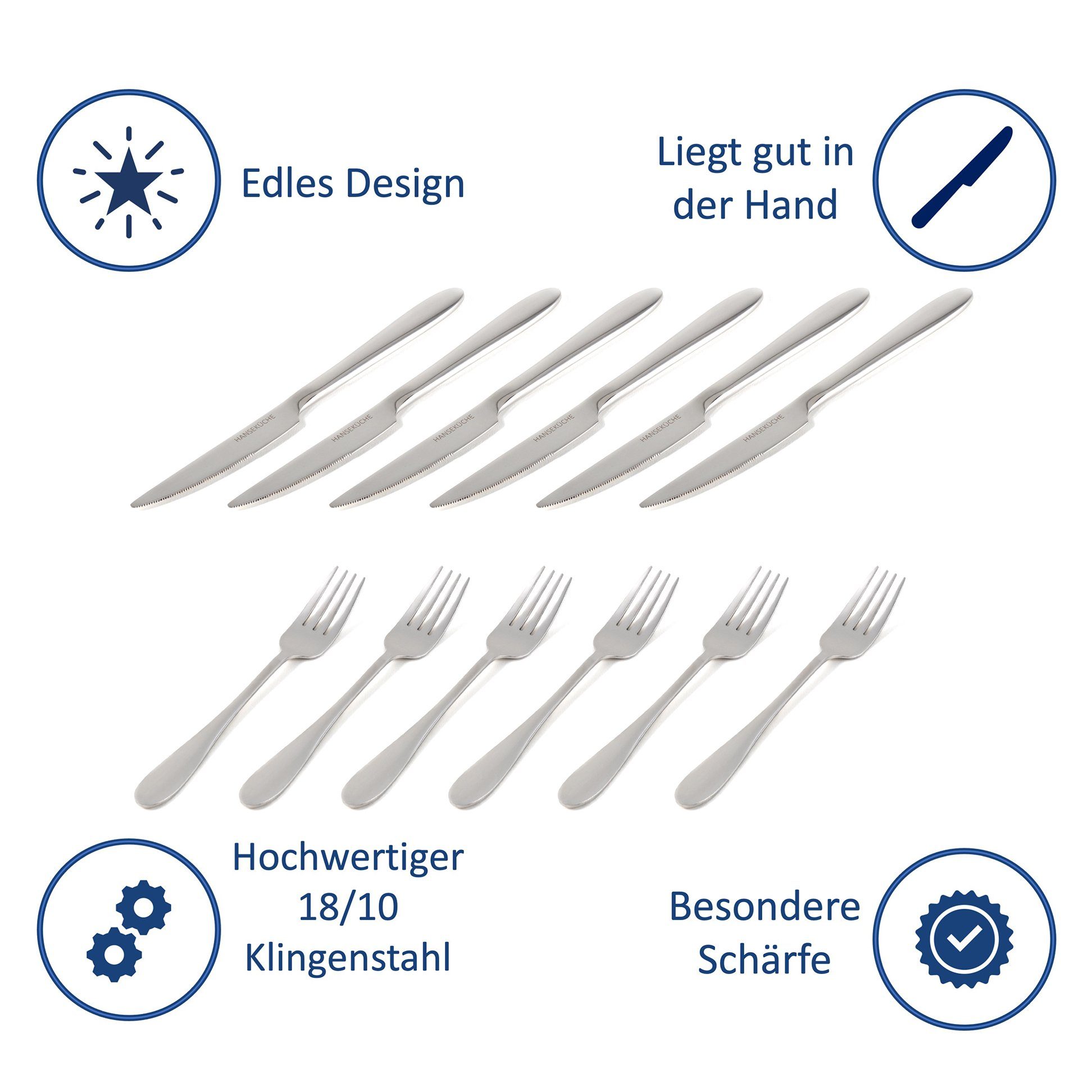 Hanseküche Steakbesteck Steakbesteck 12-teilig, 18/10 Edelstahl, für 6 Personen