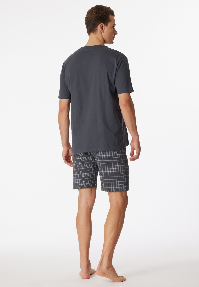 Schlafanzug kurz Jersey V-Ausschnitt grau - Ebony