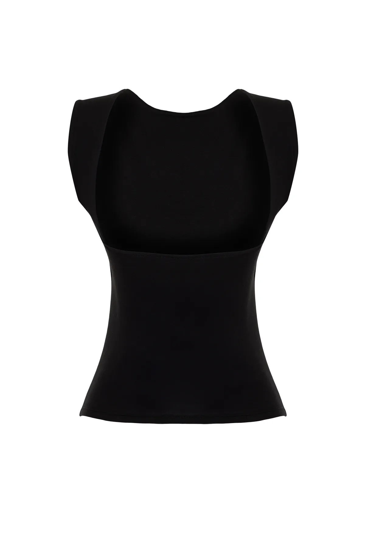 Trendyol Collection  Schwarze, rückenfreie, taillierte, elastische Strickbluse aus Baumwolle in normaler Länge TWOSS24BZ00031