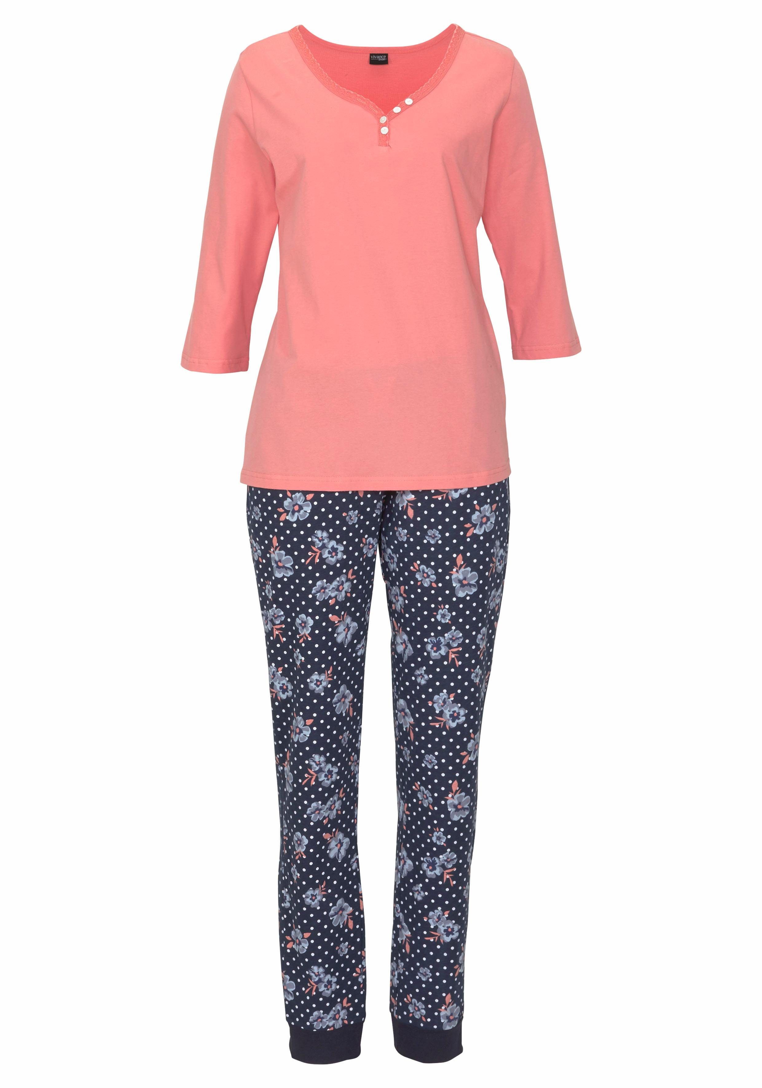 H.I.S Pyjama (2 tlg., 1 Stück) mit 3/4-Arm und Knopfleiste