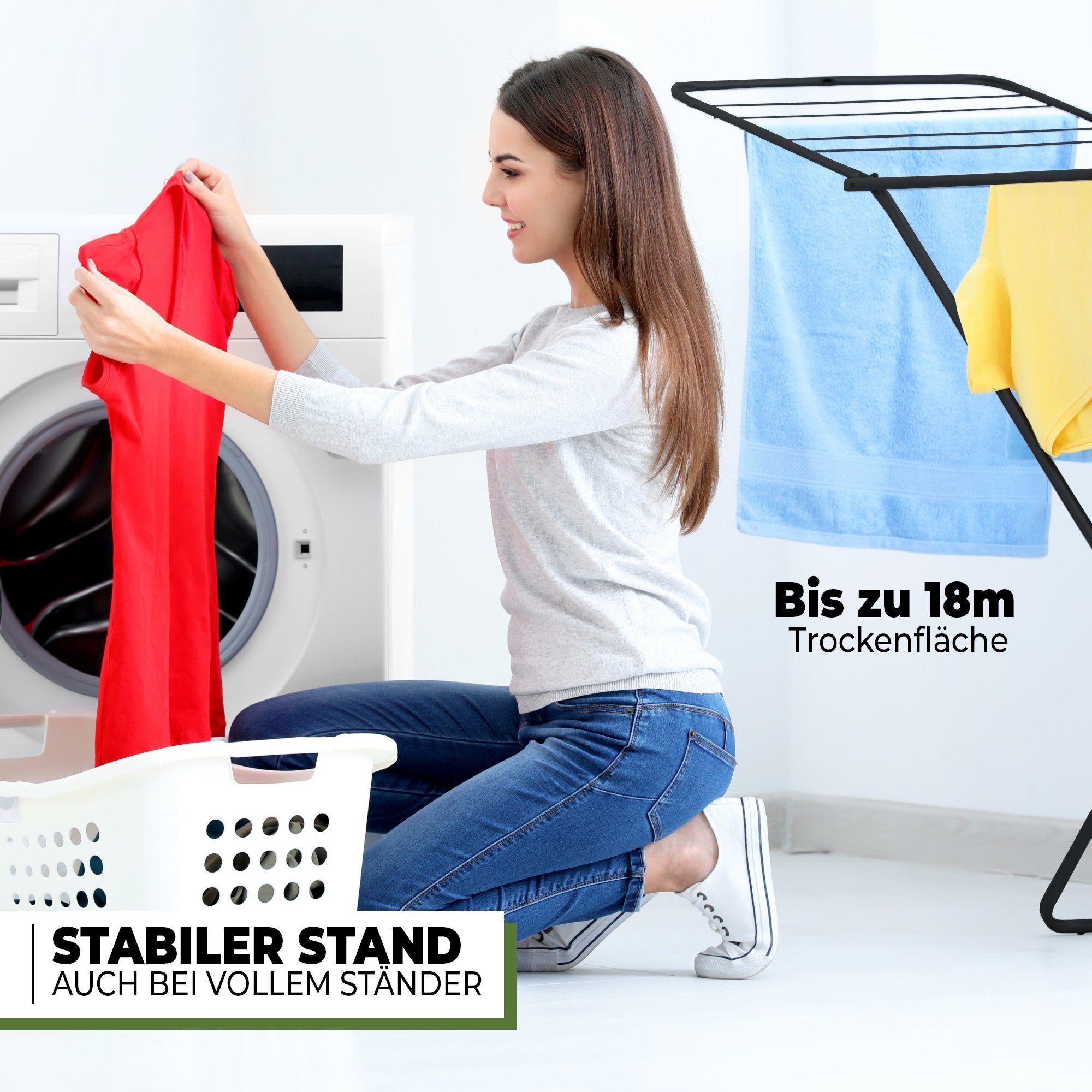 STAHLMANN COMMERCE GmbH Wäscheständer extra stabiler Wäschetrockner, ausziehbarer Flügelwäscheständer, klappbarer 18m Wäscheständer