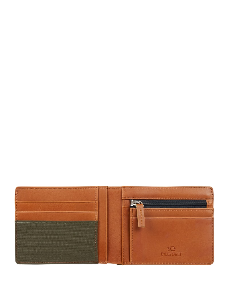 Portemonnaie aus Leder und Textil in khaki