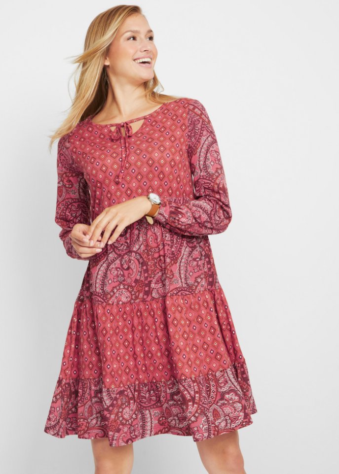 Kurzes Jerseykleid aus Baumwoll- Viskose Mischung, A-Linie