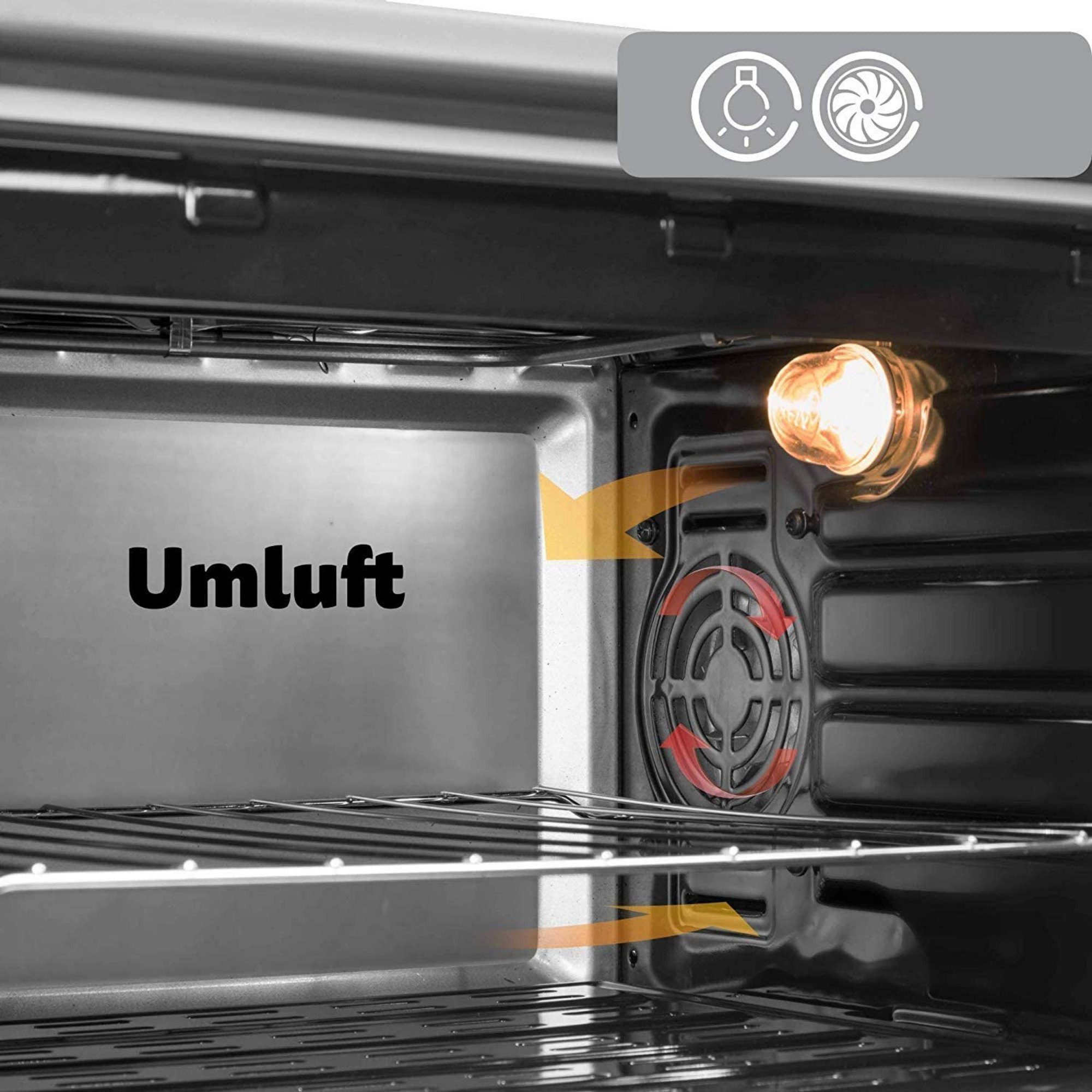 ICQN Minibackofen mit Kochplatten, 3800 W, inkl. Backblech Set, Emailliert, Umluft, Pizza-Ofen, Doppelverglasung, Drehspieß, Mini Ofen, 40°-230°C