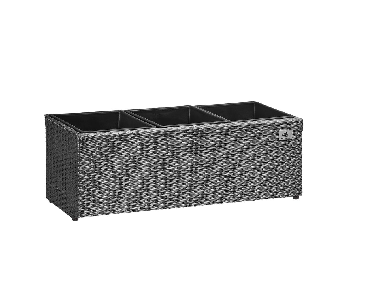 Weles Pflanzkübel Polyrattan 76 x 26 x 29,5 cm, für Innen und Außen, Kunststoffeinsatz, grau
