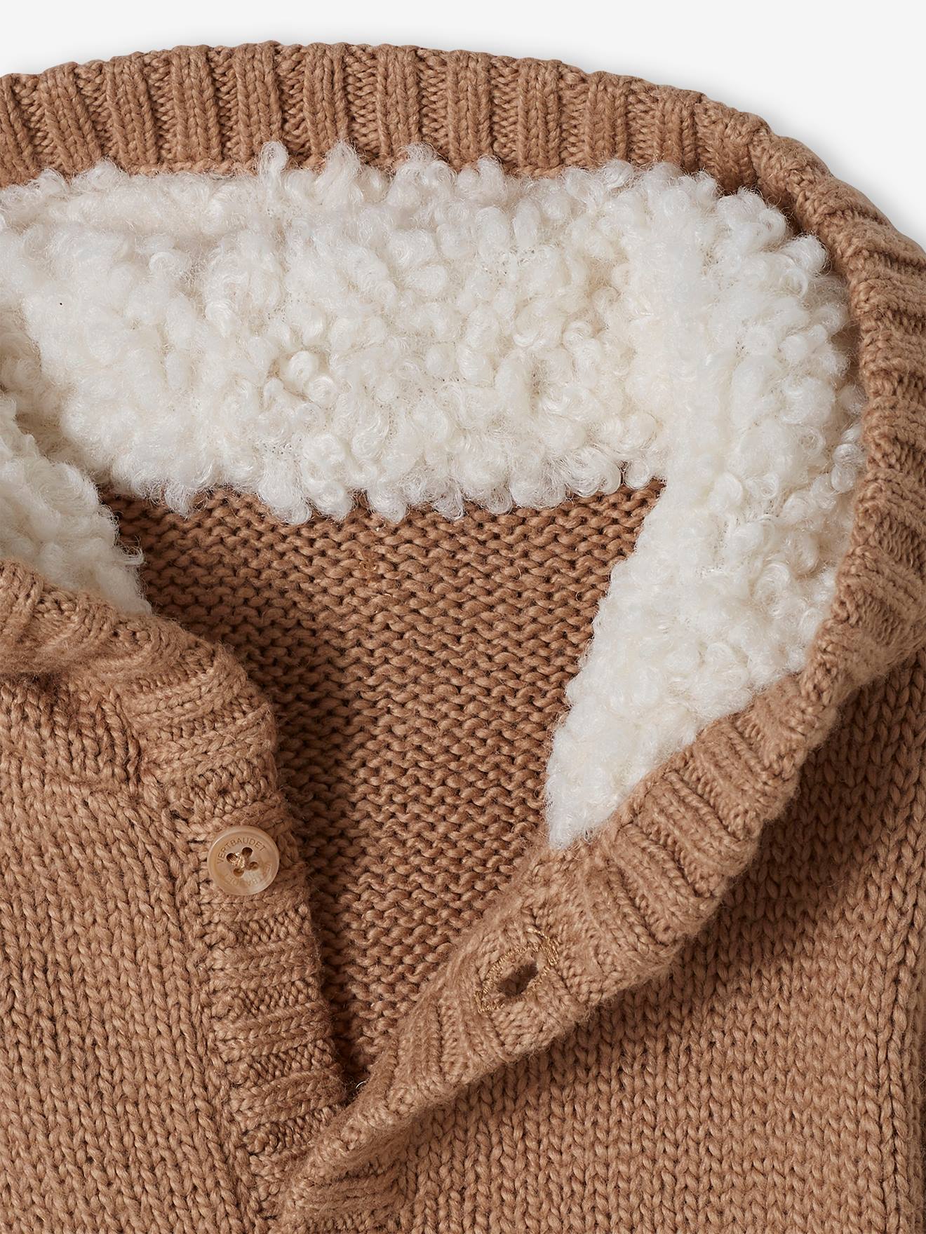 Gilet boutonné bébé capuche doublée peluche beige