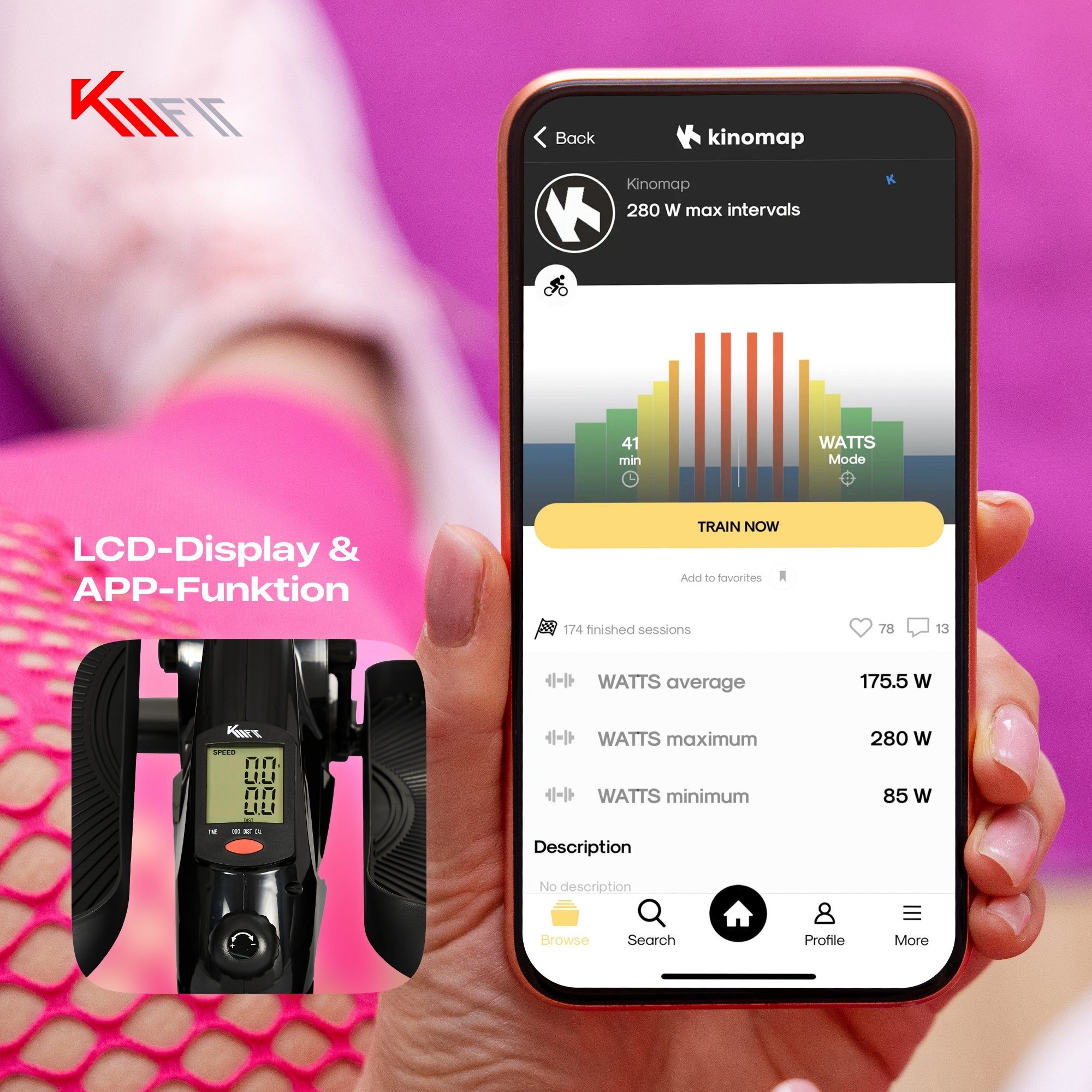 KM - Fit Multitrainer Heimtrainer Mini Ellipsentrainer Fitness Sport Display + APP, (Stück, Schwarz)