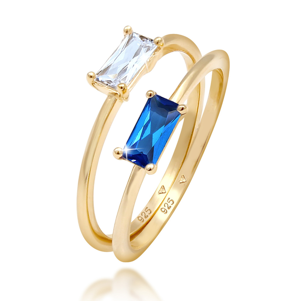 Elli PREMIUM Elli PREMIUM Bague Set Zirkonia Synthetischer Saphir 925 vergoldet Bague