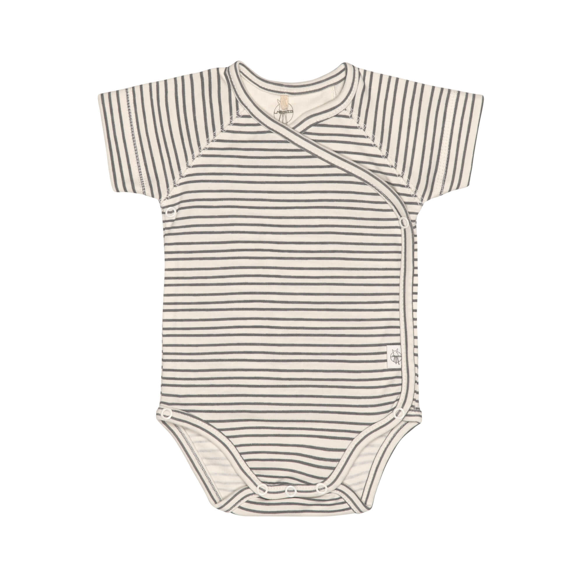 Baby Wickelbody kurzarm - Bio Baumwolle, Streifen, Grau
