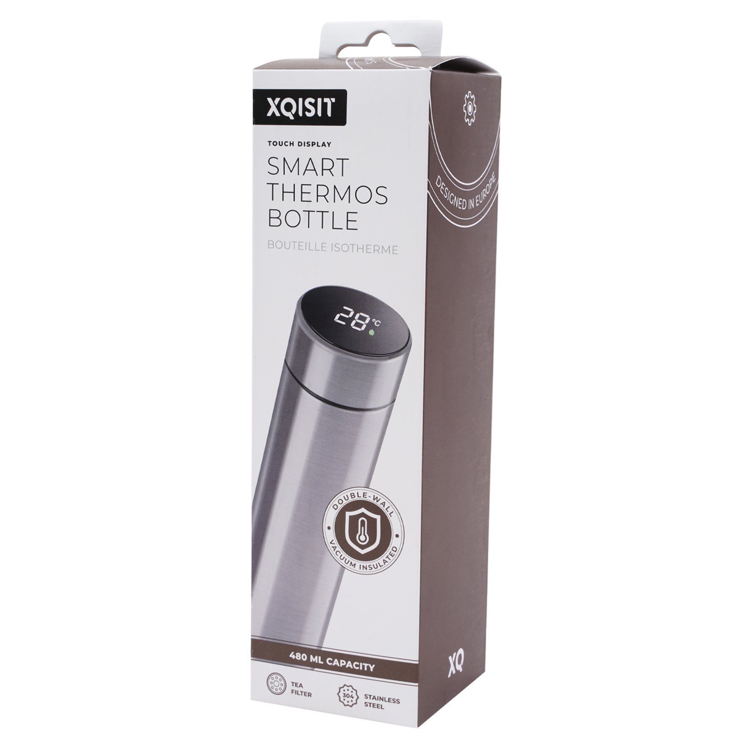 Xavax Campinghocker Thermosflasche mit LED-Anzeige Temperatur (Solo), Edelstahl Isolierflasche Trinkflasche 480ml