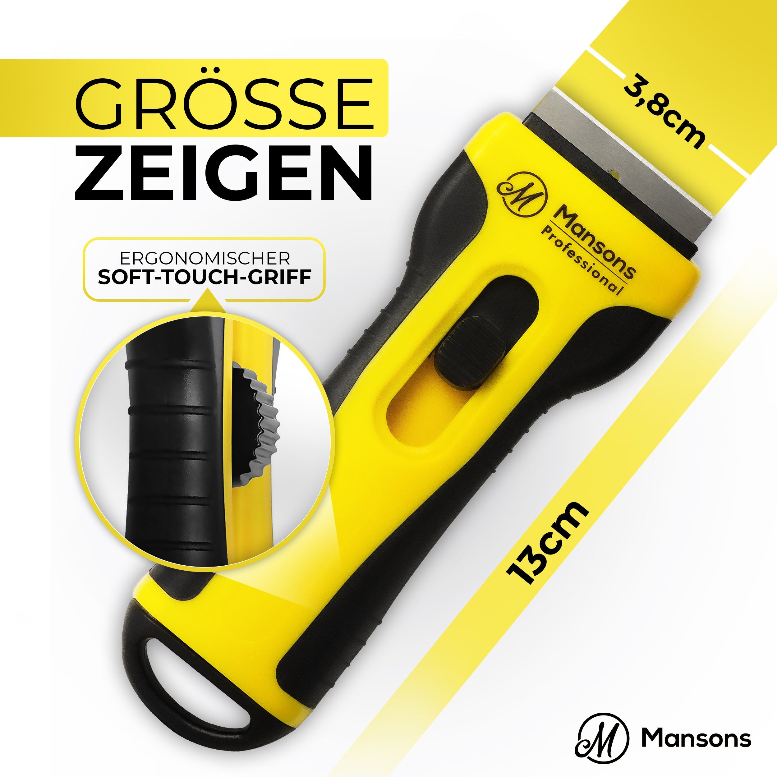 Mansons Glasschaber Ceranfeldschaber mit 15 Klingen Ceran® Schaber für Kochfeld und Backofen, Set mit Aufbewahrungsbeutel