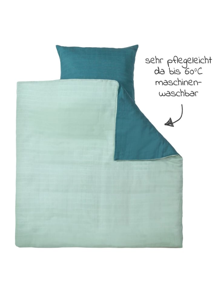 Makian Wende-Bettwäsche Mull 80 x 80 / 35 x 40 cm - Patina in gruen,grau günstig kaufen onesize