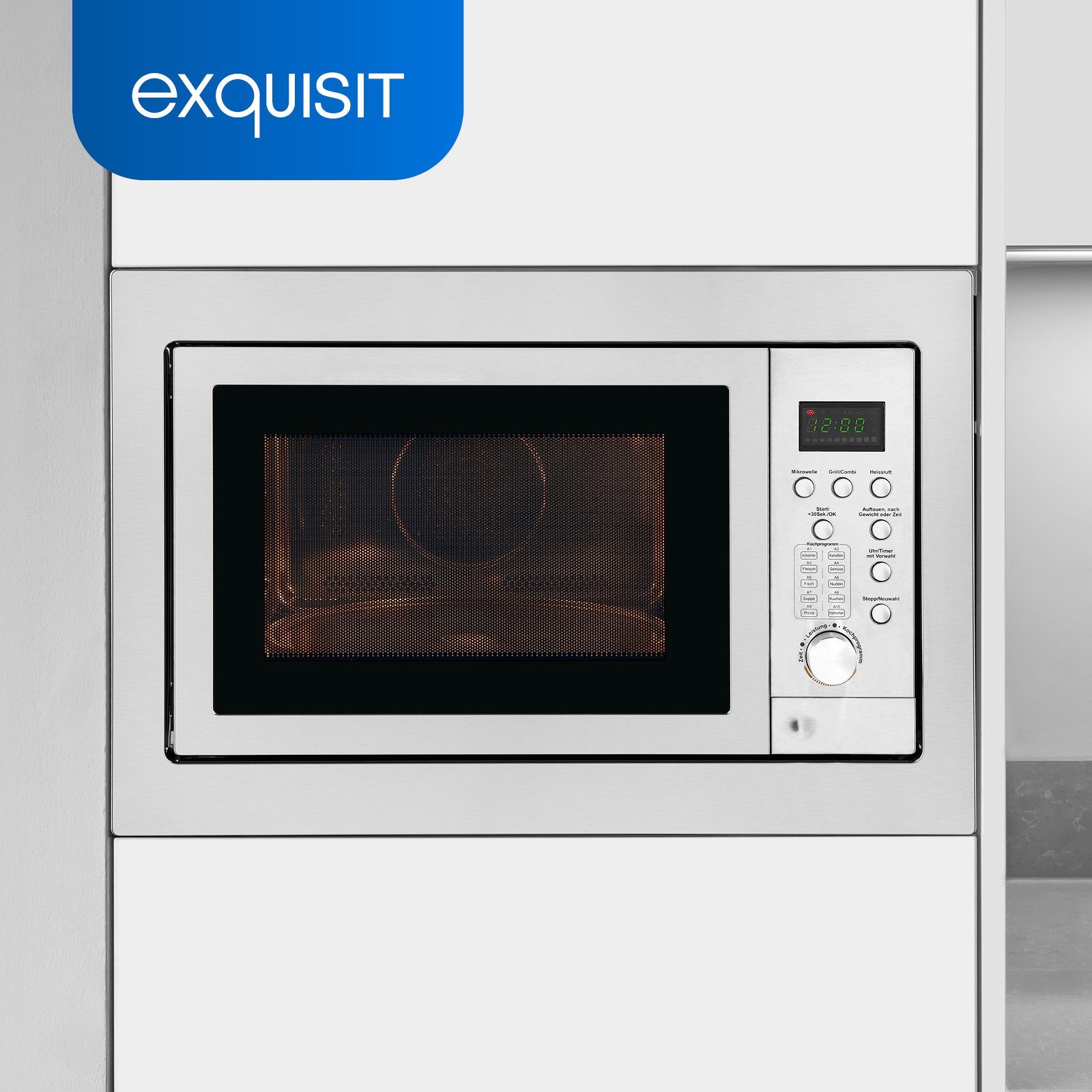 exquisit Einbau-Mikrowelle EMW 2539.1 HI, Heißluft, Grill, Kombi-Funktionen, 25,00 l, digitaler Timer, 10 Automatikprogramme