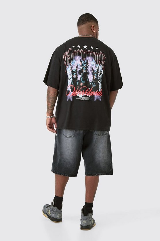 Plus schwarzes T-Shirt mit Homme Dog Star Print
