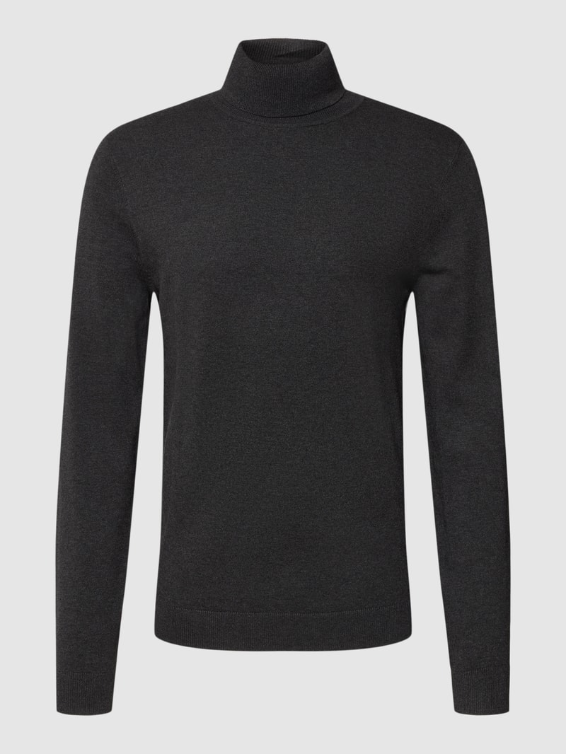 Longsleeve mit geripptem Rollkragen in dunkelgrau meliert