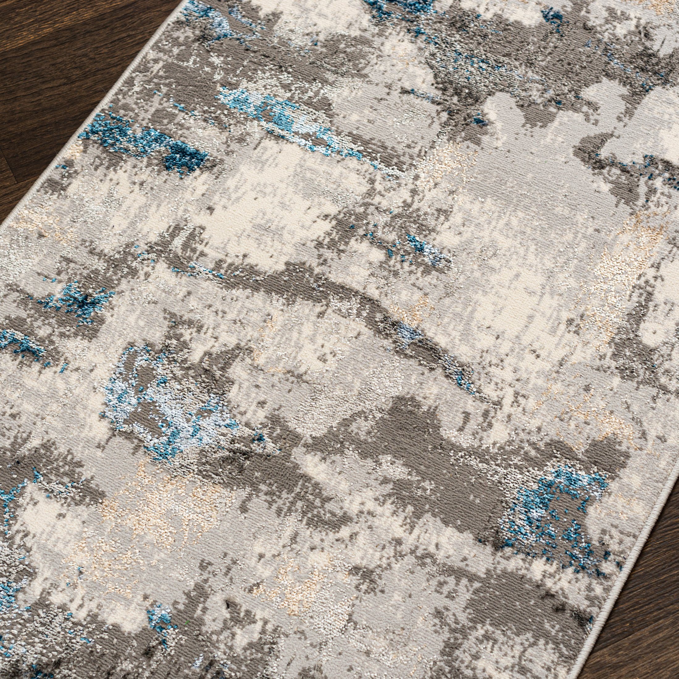 Läufer Läufer Flurläufer Modern für Vorzimmer - Abstrakt - Beige Grau Blau, Mazovia, 60 x 100 cm, Kurzflor, Meterware, Höhe 8 mm, Kurzflor - niedrige Florhöhe