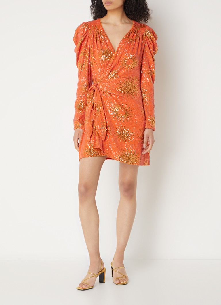 Vestido corto Sunny Mood de Farm Rio con lentejuelas y mangas abullonadas.