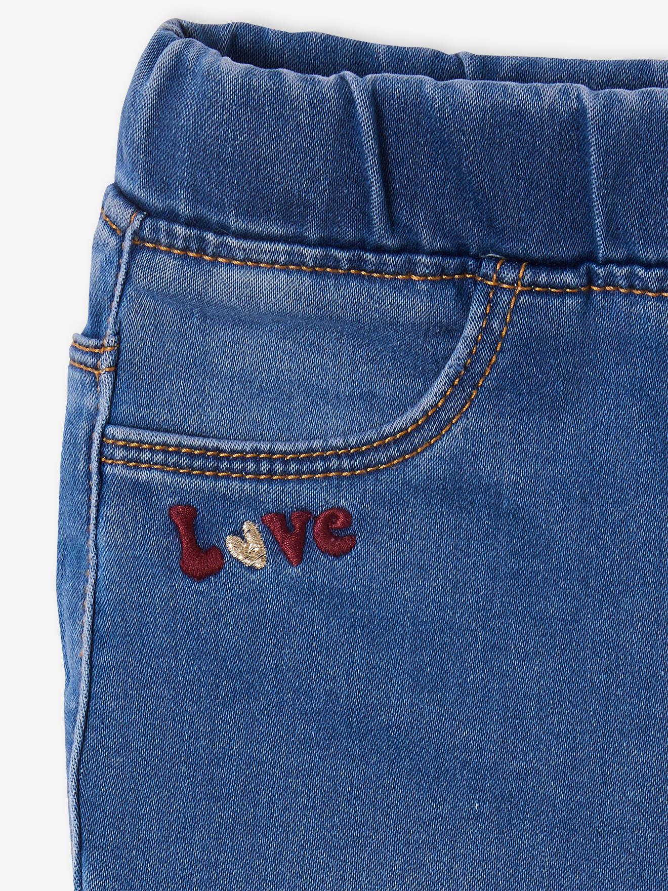 Tregging brodé en molleton effet denim fille denim gris