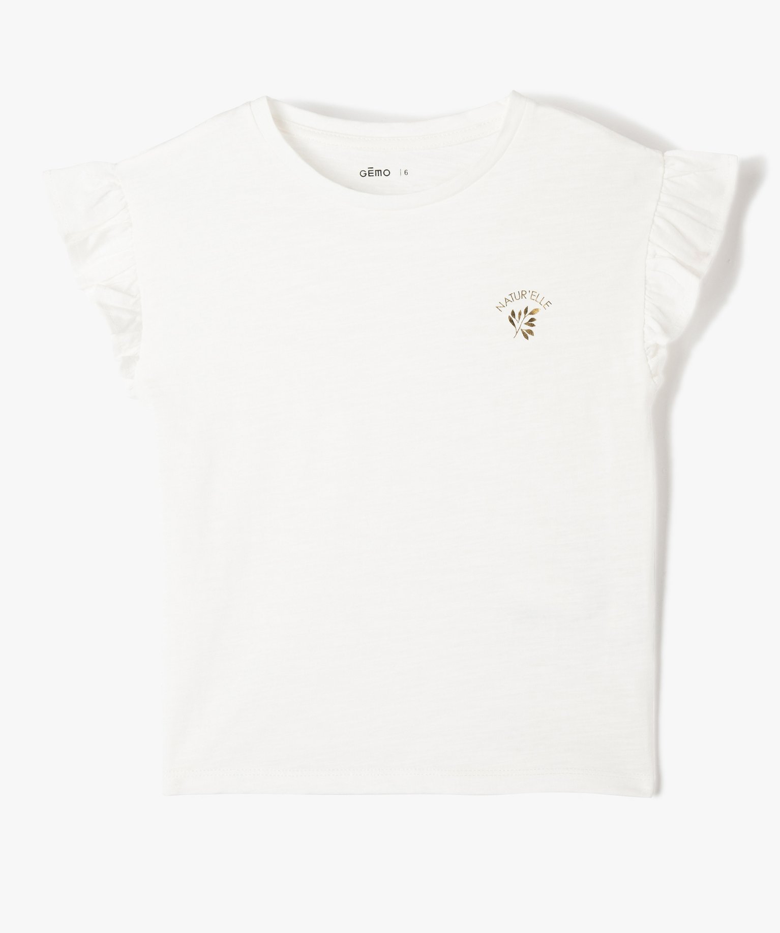 Tee-shirt fille à manches courtes avec volants ecru | GEMO