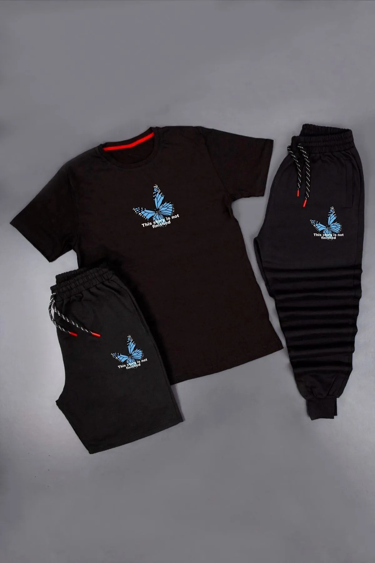 trendypassion  3-teilige Unisex-Trainingsanzug-Set-Kombination mit Schmetterlingsdruck