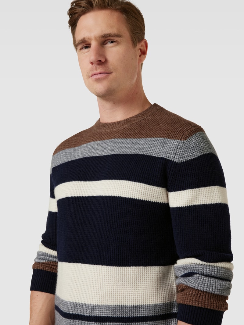 Strickpullover mit Streifenmuster Modell 'harvey' in marineblau