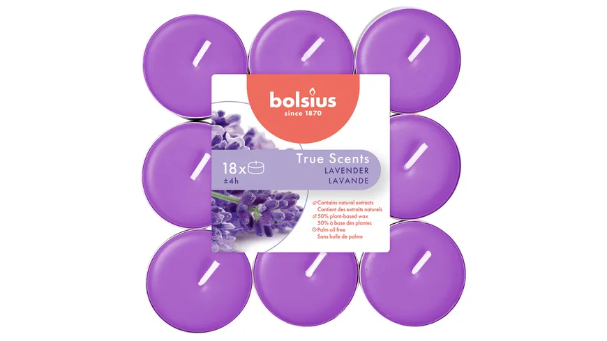 bolsius Duft-Teelichte True Scents 4h 18er Pack Lavendel Lavendel