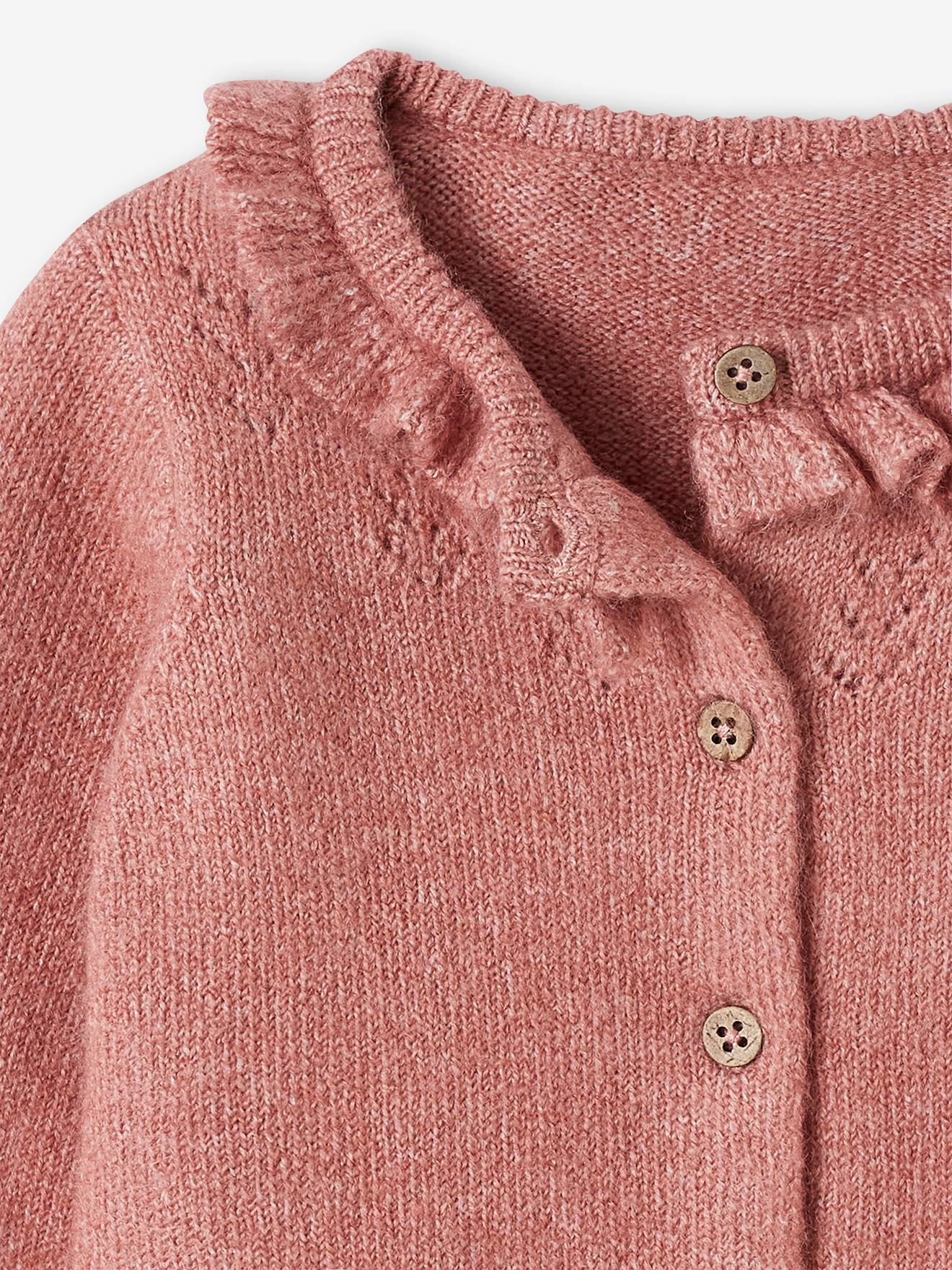 Cardigan bébé ajouré vieux rose