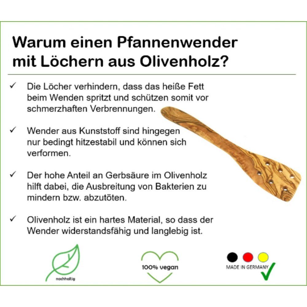 Olivenholz-erleben Pfannenwender Pfannenwender mit Löcher, antibakterielle Wirkung