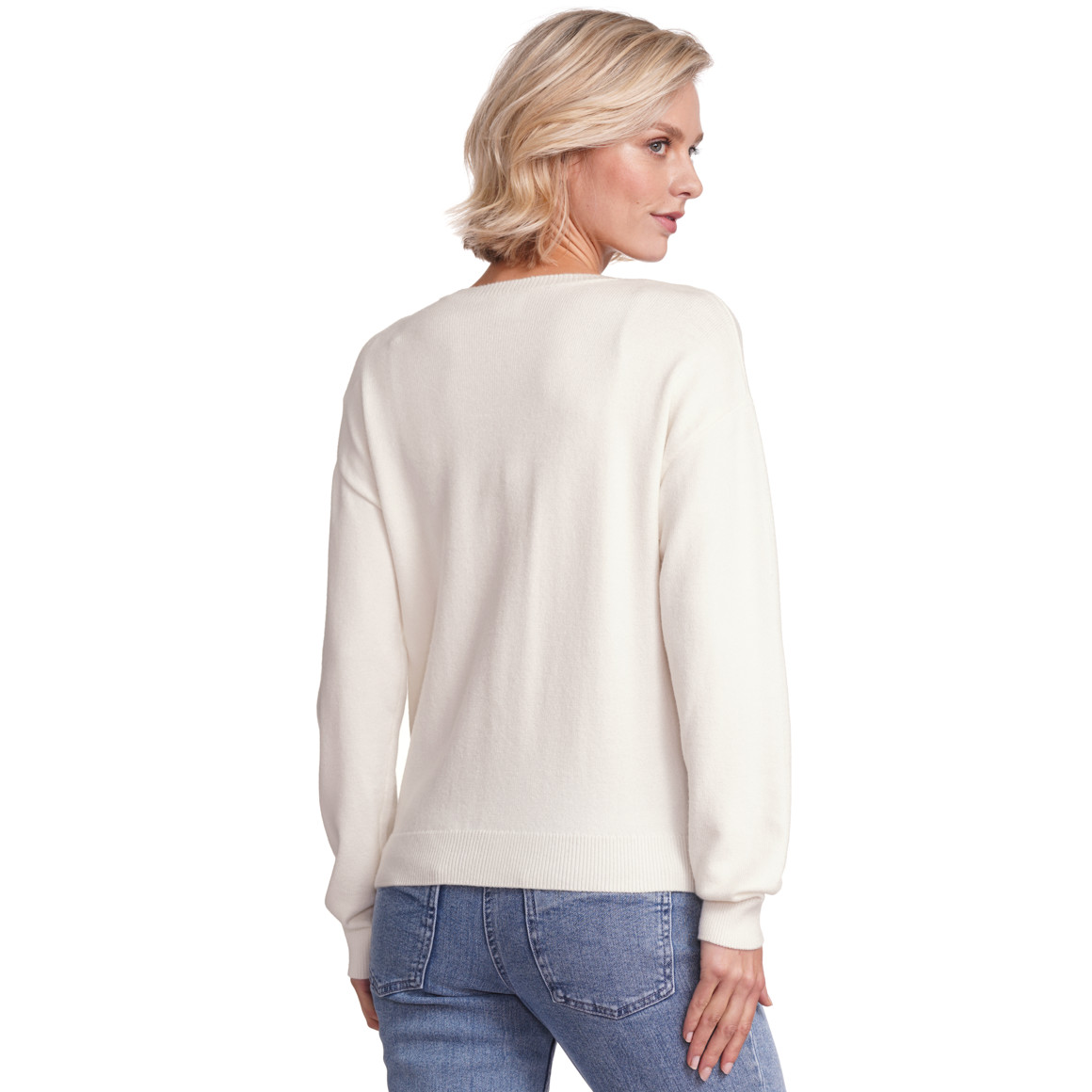 Damen Weihnachtspullover mit Pailletten-Motiv weiss